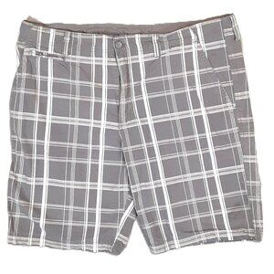 Faded Glory Men's Bermuda Shorts Size 42 Grey Plaid Pockets, Zip/Button closure